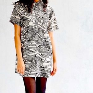 Native Youth B&W Patterned Mini Shirt Dress